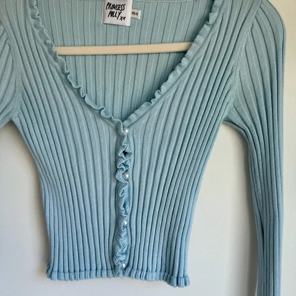 Princess Polly Blue Ribbed Ruffle Top XS/S - Picture 5 of 7